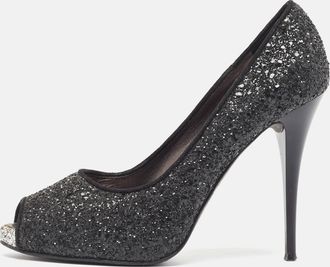 Giuseppe Zanotti Black Glitter Platform Peep Toe Pumps