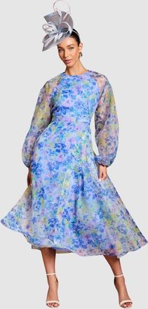 Coast Organza Floral Puff Sleeve Midi Dress in Blue at Nordstrom, Size 12