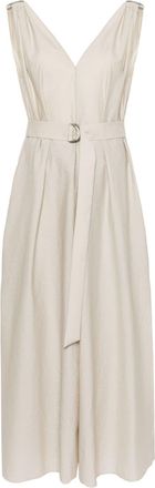 Brunello Cucinelli V-neck belted maxi dress - women - Cotton/Polyamide/Acetate/Silk - S - Neutrals