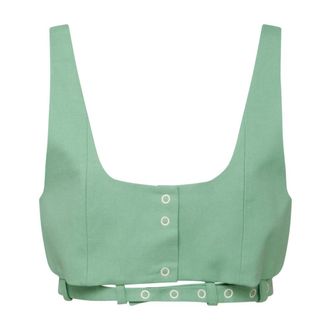 Ganni Lichtgroene Katoenen Crop Top - Dames - Tops zonder mouwen - Groen - 2XS - Katoen - Tops