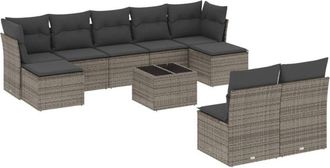 vidaXL Set De Sof&aacute;s De Jard&iacute;n 10 Pzas Con Cojines Rat&aacute;n Sint&eacute;tico Gris Vidaxl