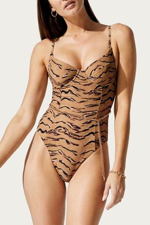 WeWoreWhat Danielle One Piece In Tan Tiger Print