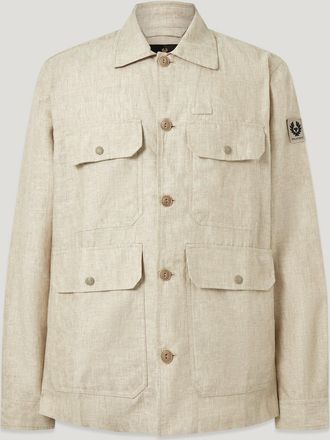Belstaff Forge Jacket Mens Tumbled Melange Linen Dark Sand Size 2XL