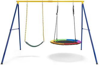 Costway Costway - Juego Columpio Jardin Exterior De Acero, Columpios Infantiles Exterior, Hasta 300 Kg, Cuerdas Ajustables, 249x185x181,5 Cm