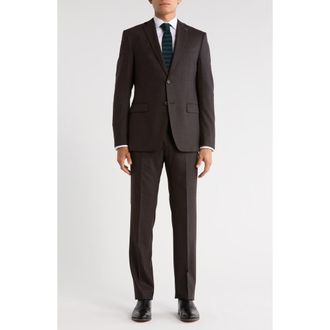 John Varvatos Mini Check Stretch Wool Suit in Black/Brown at Nordstrom Rack, Size 38 Short