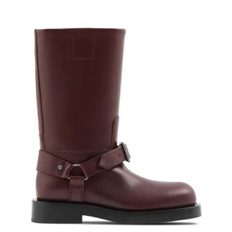 Burberry Saddle Buckled Leather Boots, Brand Size 36.5 (US Size 6.5)