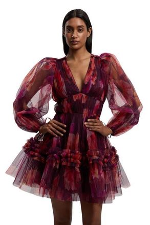 Karen Millen Tulle Balloon Sleeve Mini Dress in Purple at Nordstrom, Size 10