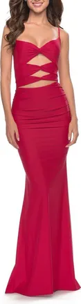 La Femme Twist Front Cut Out Jersey Prom Dress in Red at Nordstrom, Size 2