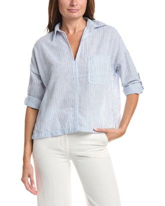 Max Studio Tab Sleeve Woven V-Neck Shirt