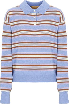 Guest In Residence Light Blue Striped Cashmere Polo Shirt