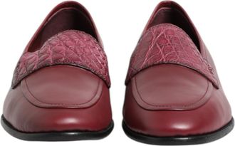 Dolce & Gabbana Burgundy Leather Formal Slip On Mens Shoes