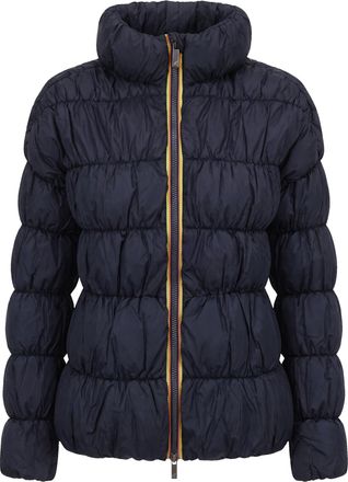 K-Way Maxi Ruffled Puffer Jacket With High Collar In Blue Depth
