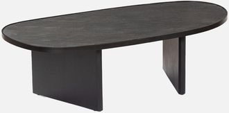 Sweeek Mesa baja ovalada de madera de mango y chapado en piedra