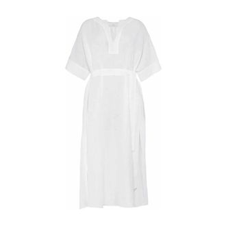 Eres Coral Linen Kaftan with Short Sleeves - female - ERES - Maxi Dresses - White - M - Dresses