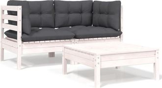 vidaXL Juego De Muebles De Jard&iacute;n 3 Pzas Y Cojines Blanco Madera Pino Vidaxl