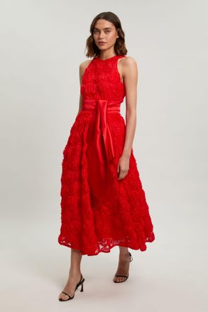 Karen Millen Womens Rosette Tulle Satin Belt Woven Prom Dress - Red - Size 14 UK