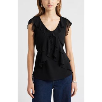 Open Edit Chiffon Ruffle Top in Black at Nordstrom, Size Xx-Small