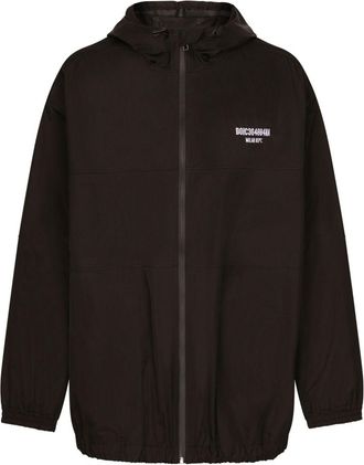 Dolce & Gabbana logo-embroidered hooded jacket - men - Polyester - M - Black