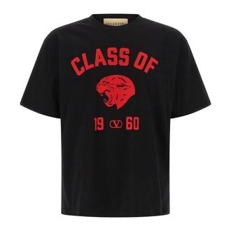 Valentino Garavani Tops, Heren, Zwart, XL, Katoen, Katoenen T-shirt met panterprint