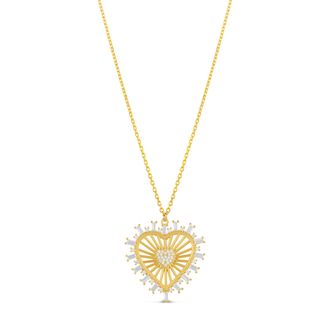 SHYMI Heart Medallion Necklace -.925 Sterling Silver, 14k Gold-Plated, Cubic Zirconia Pav&eacute; Detailing, Adjustable Chain