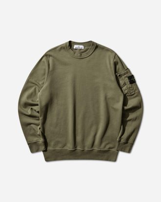 Stone Island Men s Cotton Fleece Pocket Crewneck Sweatshirt Military Green