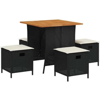 vidaXL Set De Muebles Jard&iacute;n 5 Pzas Con Cojines Rat&aacute;n Sint&eacute;tico Negro Vidaxl