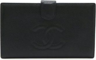 Chanel Pre-owned Caviar Leather Long Wallet - Dames - Vintage Accessoires - Zwart - ONE Size - Leer - Vintage