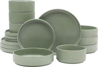 Gibson Home 16 Piece Reactive Glaze Stoneware Plates and Bowls Dinnerware Set in Green at Nordstrom