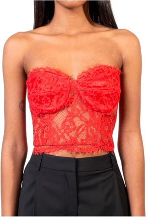 Doris S Elegante Kant Crop Top - Dames - Tops zonder mouwen - Rood - M - Tops