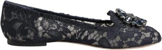 Dolce & Gabbana Kanten Platte Schoenen met Kristalbloemdetails - Dames - Ballerinas - Blauw - 36 1/2 EU - Katoen - Schoenen