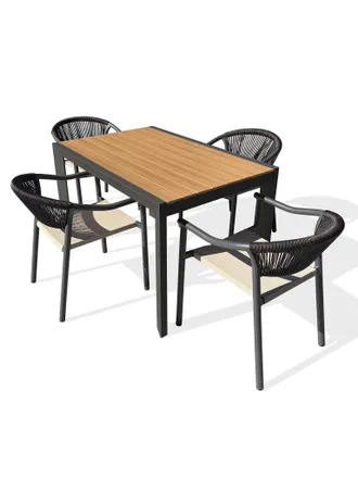DCB Garden Tonga - Conjunto De Comedor De Jard&iacute;n De Aluminio Para 4 Personas - Antracita - Dcb Garden