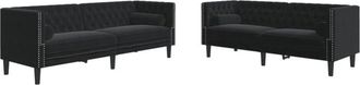 vidaXL Vidaxl - Set De Sof&aacute;s Chesterfield Con Cojines 2 Piezas Terciopelo Negro