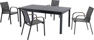 Vente-Unique Comedor de jard&iacute;n en aluminio: Mesa extensible L.180/240 cm y 4 sillones - Antracita - ZEYVA de MYLIA