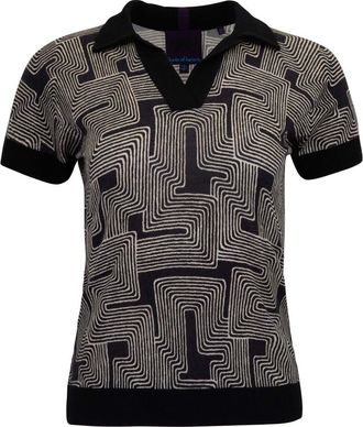 Lords of Harlech Inter Twine Womens Merino Silk Cashmere Polo in Inter Twine Black at Nordstrom, Size Xx-Large