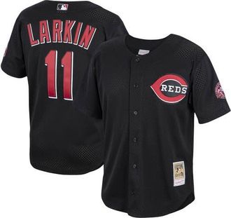 Mitchell & Ness Mens Mitchell & Ness Barry Larkin Black Cincinnati Reds Cooperstown Collection Mesh Batting Practice Button-Up Jersey at Nordstrom, Size Medium