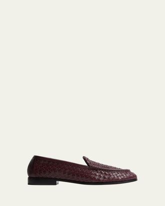 Bottega Veneta Mens Silenzio Intrecciato Napa Leather Loafers