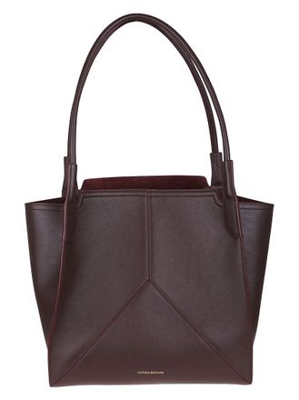 Victoria Beckham Structured Burgundy Calf Leather Handbag