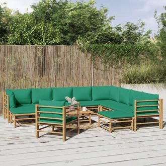 vidaXL Set De Muebles De Jard&iacute;n 12 Piezas Bamb&uacute; Con Cojines Verde Vidaxl