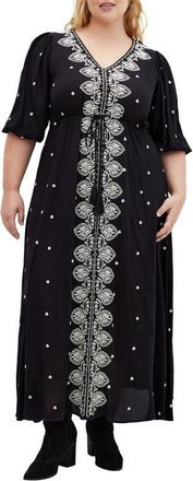 City Chic Anaya Embroidered Maxi Dress in Black at Nordstrom, Size Xxl