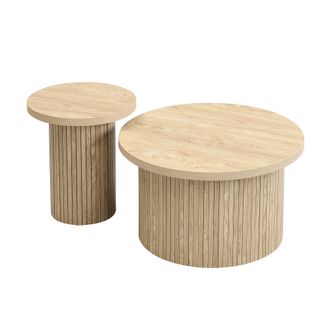 STILVORA Tavolini Da Salotto Impilabili Rotondi Con Gambe A Listelli, Stile Moderno, In Mdf, Naturale