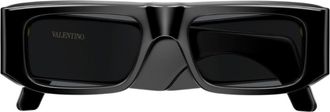 Valentino Black Linea V Logo Recycled Acetate Rectangular Sunglasses