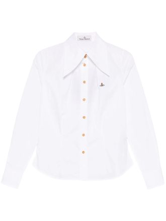 Vivienne Westwood Crisp Tailored White Shirt with Pointed Collar and Embroidered Logo