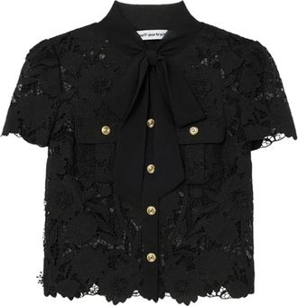 Self Portrait Top met Strik en Kant - Dames - Overhemden - Zwart - XS - Overhemden