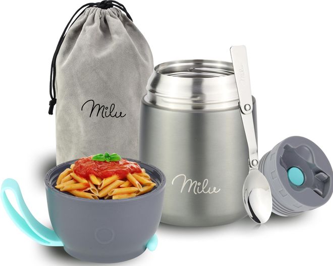 Milu Thermobehälter für Essen 450ml, Edelstahl Warmhaltebehälter mit Löffel, Thermobecher Essen, Thermo Lunchbox für Kinder, Erwachsene, Thermobox Suppen, ab 26,95 €