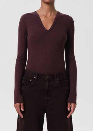 A Gold E Darla V Neck Bodysuit In Raisin