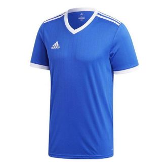 adidas Mens adidas Stripe Quick Dry Micro Mark Sports Training V Neck Short Sleeve Blue T-Shirt CE8936