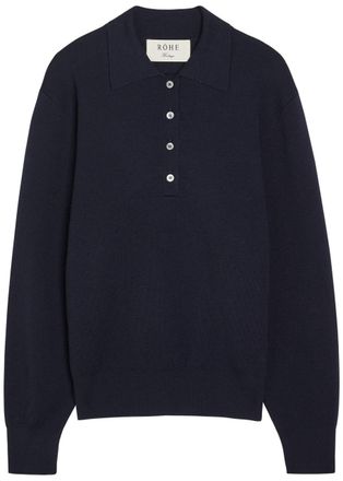R&oacute;he Merino Wool Polo Jumper - Navy - 40 (UK12 / M)
