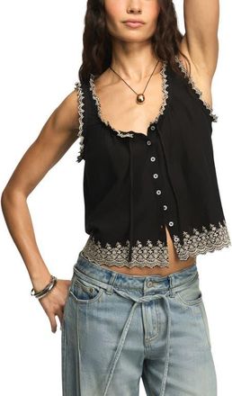 Lucky Brand Floral Embroidered Cotton Swing Tank in Caviar at Nordstrom, Size Xx-Large