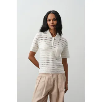 Naked Cashmere Yulia Crochet Polo in Ecru at Nordstrom, Size X-Small