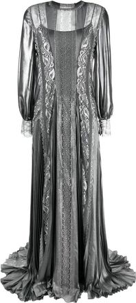 Alberta Ferretti metallic jacquard lace cuff gown - women - Fabric/Acetate/Silk/Elastane - 42 - Silver